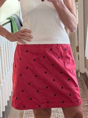 Nauatical British Khaki Sailboat Print Mini Skirt, Preppy Summer